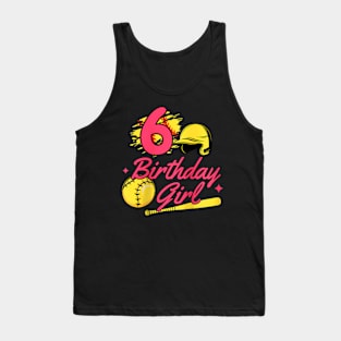 6Th Birthday Softball Player Party 6 Years Old Kids Girls Raglan Tank Top